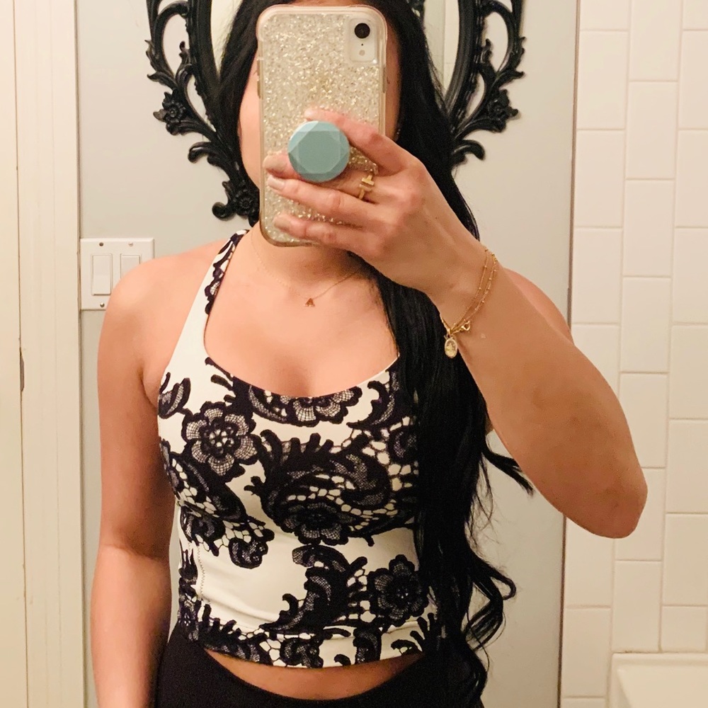 Elegant Black and White Lace Crop Top
